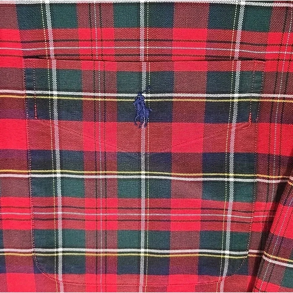 VTG Ralph Lauren Men's Oversized Oxford Big Shirt Pocket Pony RGB Tartan Plaid L